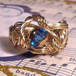 Blue Glass Brass Band Ring
